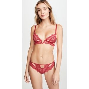 Thistle & Spire Kane Cutout V Wire Bra & Thong Set in Scarlet (32DD / Small)